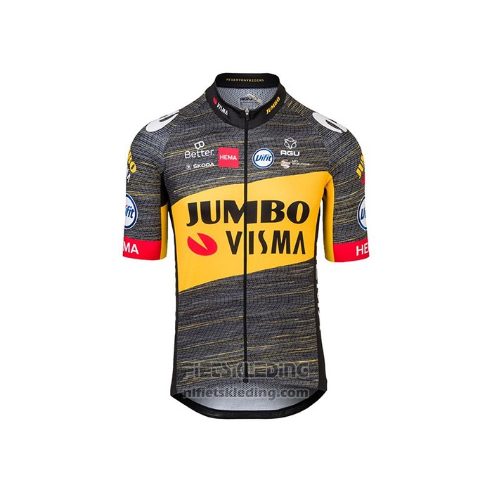 2021 Fietskleding Jumbo Visma Zwart Geel Korte Mouwen en Koersbroek